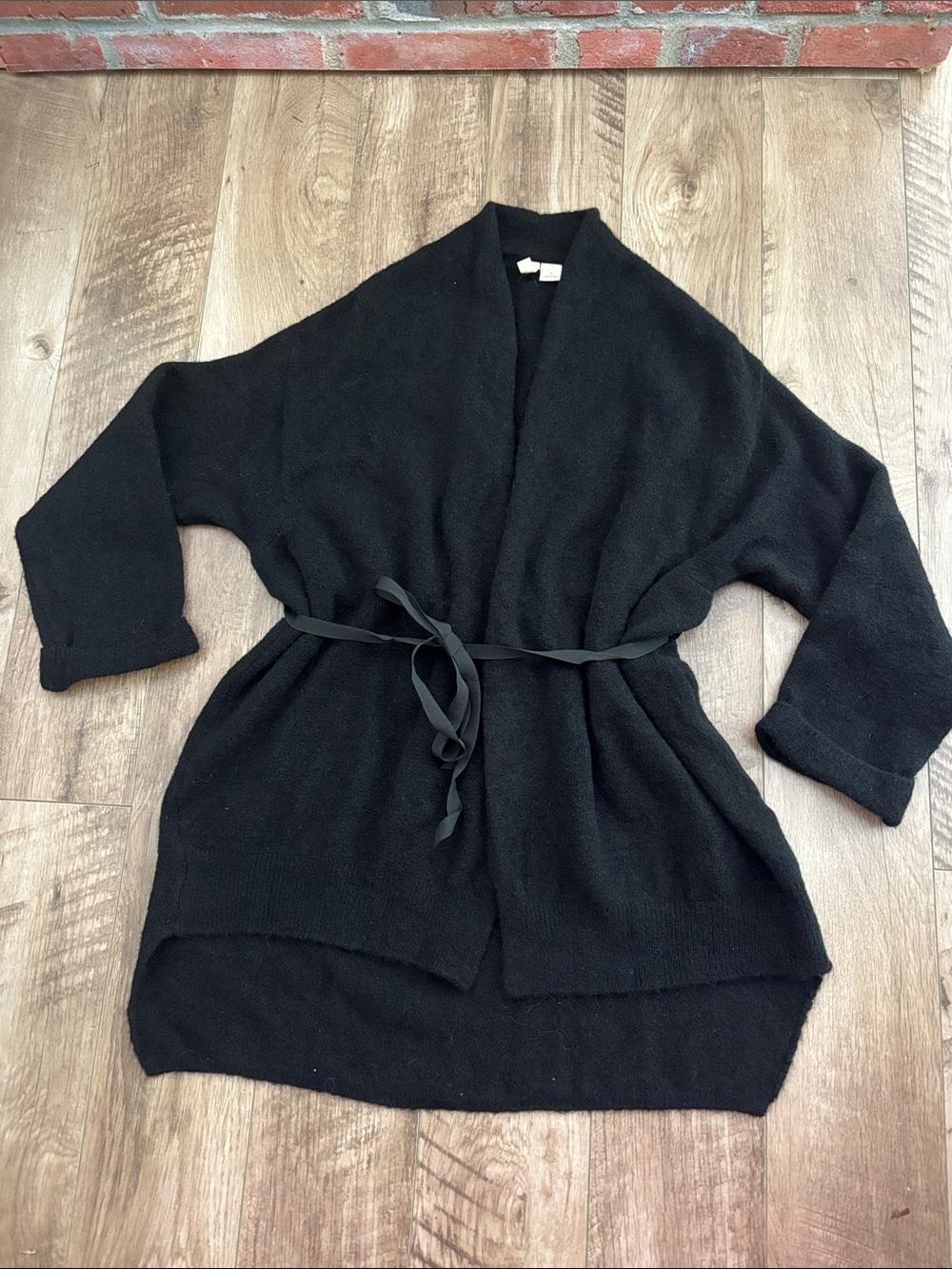Moth Black Belted Open-Front Cardigan from Anthropologie